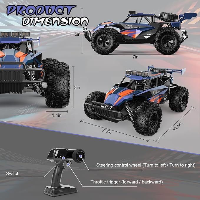 kolegend Remote Control Car for Boys, 2.4GZh RC Cars, 1:12 Monster RC Truck Off Road with LED Headlight and Rechargeable Battery Gifts for Adults Boys 8-12