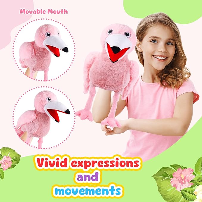 Animal Hand Puppets 11 Inch Bird Plush Toucan Owl Eagle Parrot Flamingo Peacock Puppet Toys Role-Play Puppets for Kids Storytelling Imaginative Pretend Play Teaching Preschool(Flamingo)