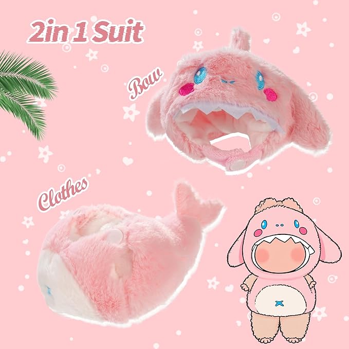 Cute Clothes for Doll Design Outfit Pop Blind Mystery Box Accessories Mart Mini La Boo-Boo Blah Bu Bu BuLafufu Ropa Plush Toy Stuff Dress Overalls Hoodie Pajamas (Pink Whale)