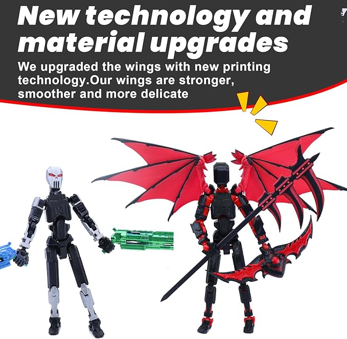 Titan 13 Robot Action Figure,Dummy 13,Articulated Robot with Demon Wings, 3D Printed robo 13 Action Figure Articulated (Rose red)