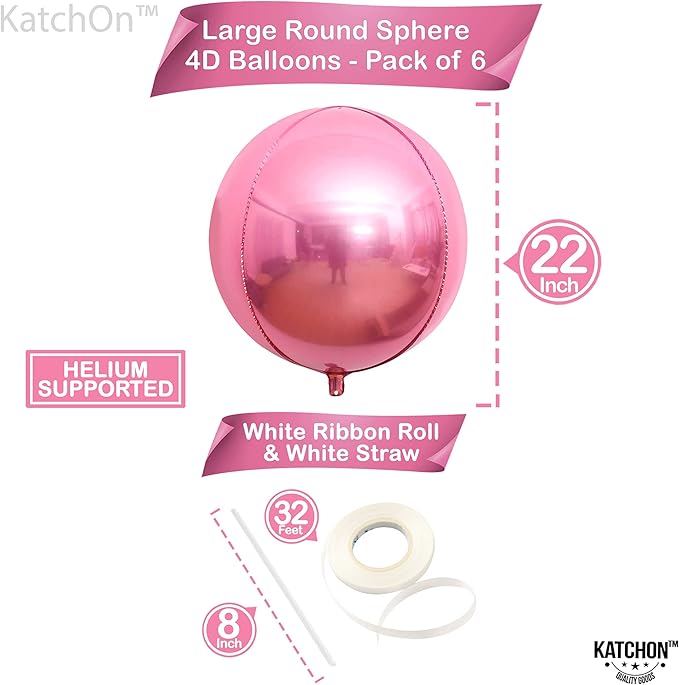 KatchOn, Light Pink Balloons - 22 Inch, Pack 6 | Light Pink Foil Balloons for Pink Birthday Decorations | Metallic Balloon For Birthday, Gender Reveal, Baby Shower, Bachelorette Party