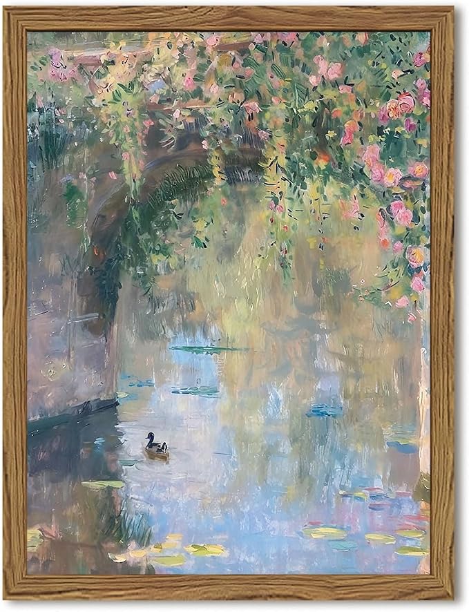 Framed Vintage Monet Canvas Wall Art, Floral Landscape Wall Decor Paintings, Country Nature Pictures Prints Aesthetic Home Decor for Living Room Bedroom Bathroom 8x10 inch
