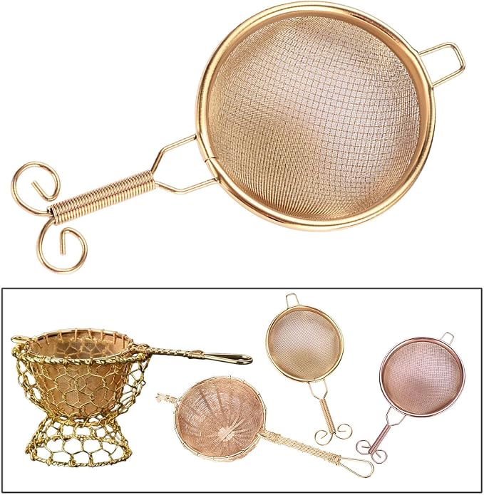 Generic Copper Tea Strainer Mesh Tea Filter Double-layer Tea Drain Household Tea Infuser for Hotel, C, 13.3cmx6cm