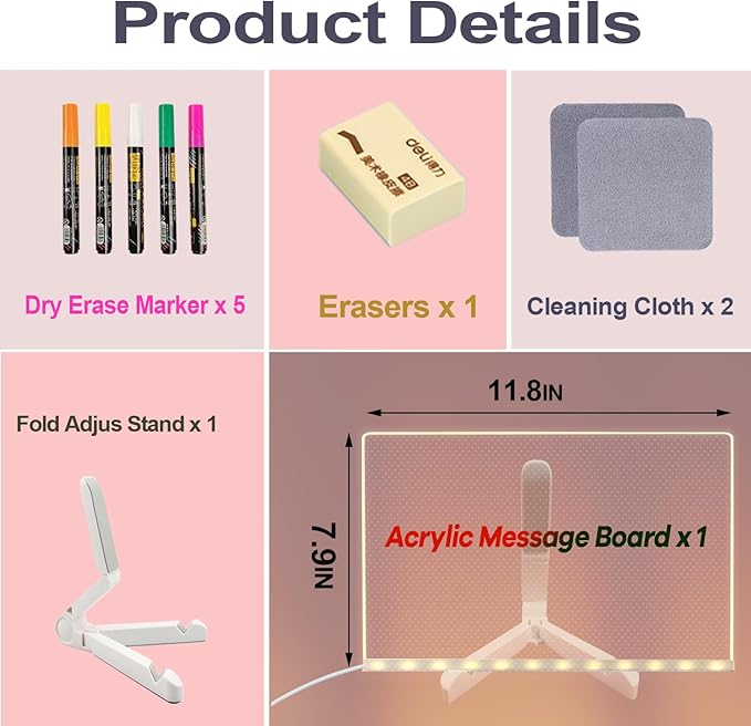 Acrylic Dry Erase Board with Light Up Acrylic Message Board Large, Acrylice Birthday Gift with Led Writing Board for Desk, Acrylice Dry Erase Board to Do List is Best Birthday Gifts for Girls Boys