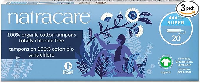 Natracare 2000 Organic All Cotton Non-Applicator Tampons 20 Count, 3 Pack