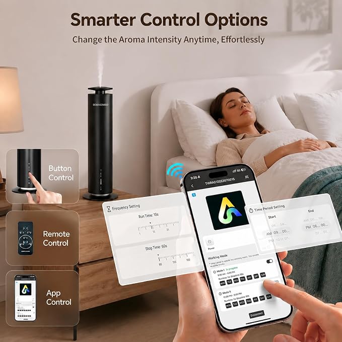 Waterless Scent Diffuser Starter Kit with 5 Oils Covers up to 2000 Sq Ft | Cold Air Diffusers for Home, Hotel, Office, Aromatherapy Diffuser with Adjustable Mist, Timer, App, Remote & Touch Control