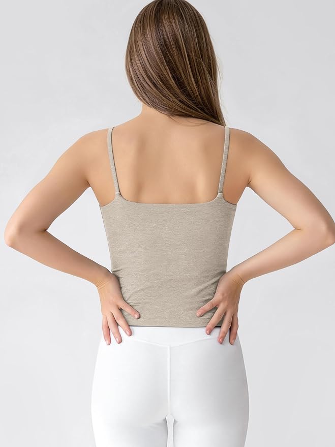 ODODOS Women's Performance Crop Cami Tank with Built-in Bra - Ultra Soft odSTRATUM Tech Spaghetti Straps Yoga Sports Bra