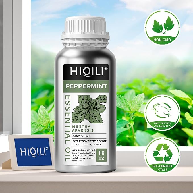 HIQILI Peppermint Essential Oil for Freshening Air, Hair Care | Aromatic Oil for DIY Soap, SPA & Home Use, Removes Odors - 500ml / 16.9 fl oz