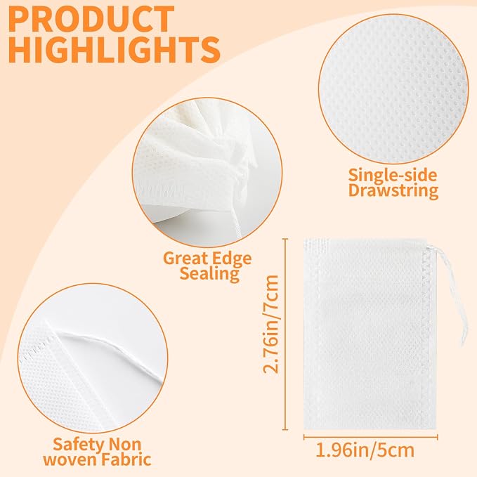 TamBee 100 Pack Disposable Tea Filter Bags Empty Muslin Drawstring Seal Filter Tea Bags Drawstring Herb Loose Tea Bag Tea Filter Pouches Empty Tea Bags (1.97"X2.76" / 5cm X 7cm)