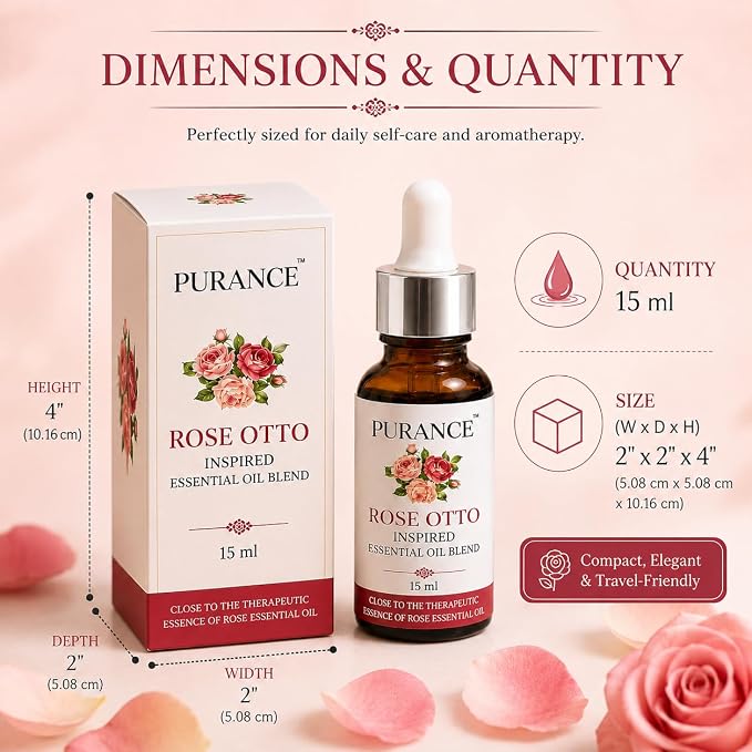 Rose Otto Inspired Essential Oil Blend 15ml – Botanical Aromatherapy Blend with Helichrysum, Frankincense, Neroli, Geranium & Bergamot – for Therapeutic Massage