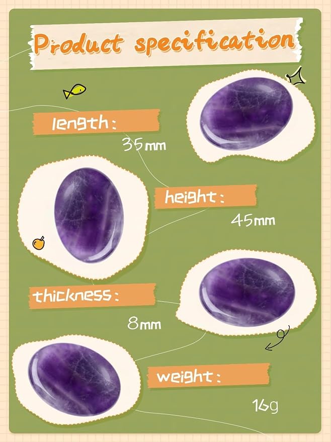 Thumb Worry Stone Amethyst Crystal Rock Crystals and Healing Stones Oval Natural Fidget Meditation Accessories Gemstones Trinkets Pocket Stress Relief Gifts Anxiety Relief Items for Women Men