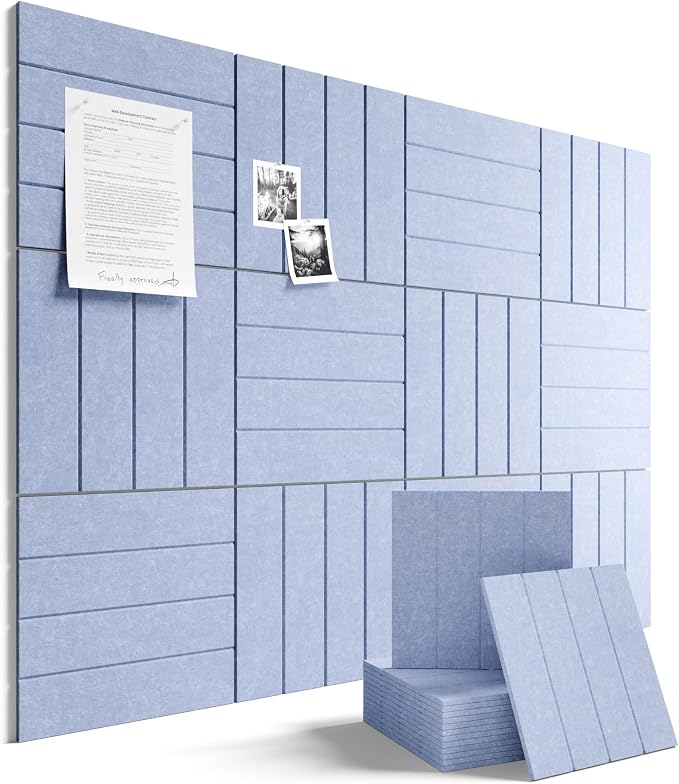 Fluxynara 48" x 36" Large Felt Bulletin Board, Soft Periwinkle | 12 Pack Cork Board Alternative with 60 Safe Adhesive Tabs, Pin Boards for Wall Decor, Home, Office, Classroom,Dorm