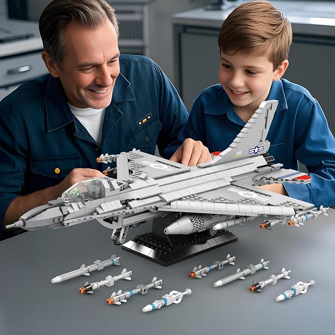 F-16 Fighter Jet Building Sets,Military Fighter Display Model,Air Force Building Block Set 33027,Fighting Falcon Airplane Army Construction Set,Toys Gifts for Military Fans and Kid 14+,1377PCS