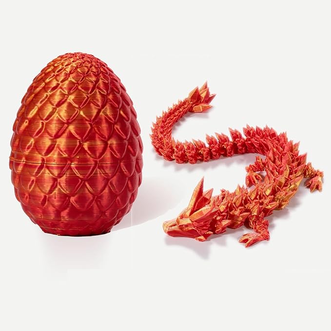 12" 3D Printed Dragon Egg, Cool 3D Printer Articulated Crystal Dragon Toy for Boys Kid Teen, Animals Fidget Toy Dinosaur Eggs for 5-7 4-6 8-12 Year Old Boys Kid Girls