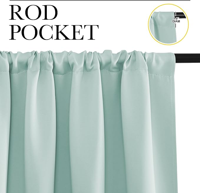 NICETOWN Bedroom Curtains Blackout Draperies, Aqua Blue, 1 Pair, 34-inch W x 63-inch L, Home Decorations Thermal Insulated Solid Pole Top Blackout Drapes for Living Room