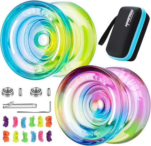 MAGICYOYO Responsive Yoyo Professional K2 Crystal, Dual Purpose Yo yo for Kids and Advanced Players, Plastic Gradient Yo-yos with 12 Yoyo Strings, Yo-Yo Case, Accessory Kit (Gradient Pack)