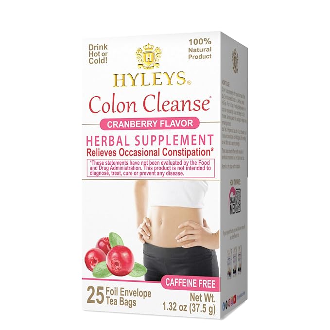 Hyleys Colon Cleanse Tea Cranberry Flavor - 25 Tea Bags (2 Pack)