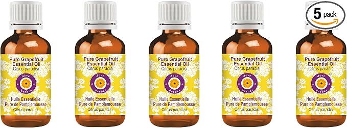 Deve Herbes Pure Grapefruit Essential Oil (Citrus paradisi) Steam Distilled (Pack of Five) 100ml X 5 (16.9 oz)