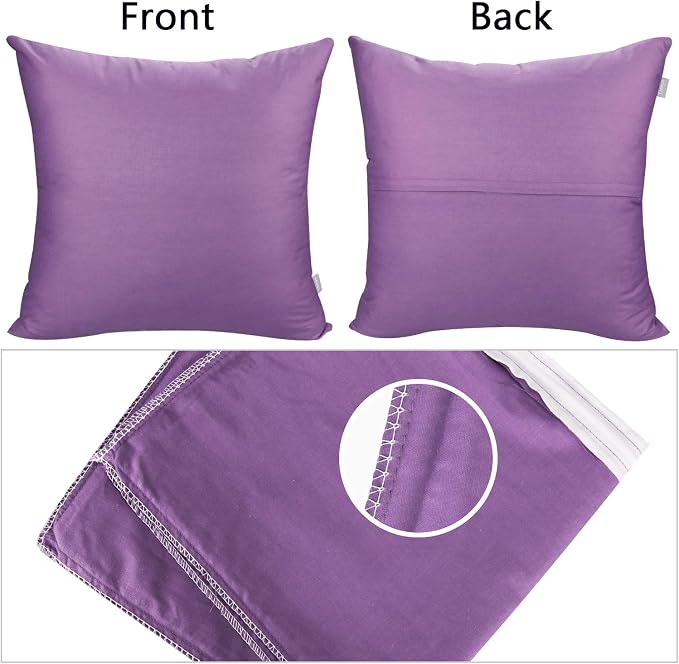 Thmyo 4-Pack 100% Cotton Comfortable Solid Decorative Throw Pillow Case, Square Cushion Cover Pillowcase Sublimation Blank Pillow Covers DIY Throw Pillowcase for Sofa(18x18 inch/ 45x45cm,Purple)