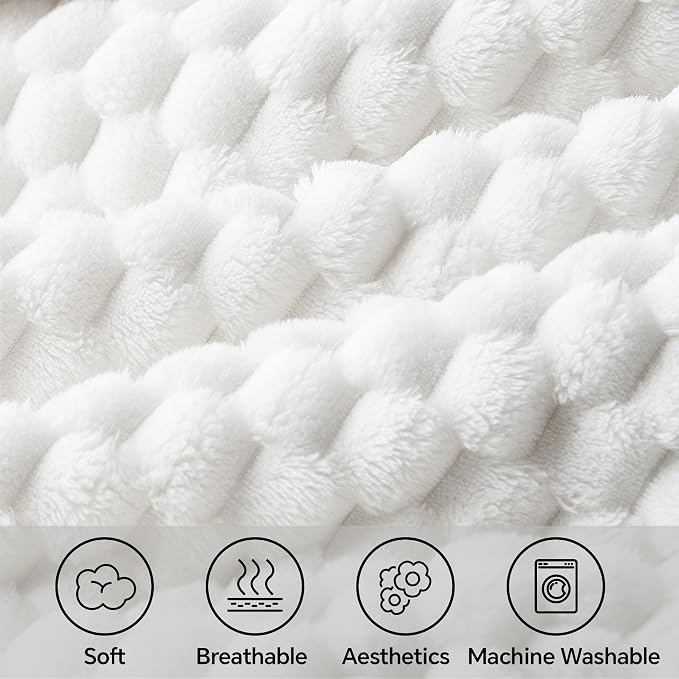 BEDELITE White Twin Blanket for Couch, Soft Cozy Gifts for Women, 60 * 80 | 3D Jacquard Decorative Fleece Blanket, Super Soft Plush Throw, Cute Birthday Gift for Women & Men, Suitable for All Seasons