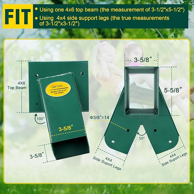 BETOOLL A-Frame 1pcs Bracket Swing Set Bracket for Heavy Duty Swing Set – Includes Mounting Hardware, Ideal for Indoor and Outdoor Playgrounds (1 Bracket-Green)