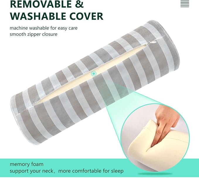 Bolster Pillow for Legs Firm Bedding Neck Roll Pillow Round Pillows Decorative Cylinder Decorative Pillow Lumbar Support Pillow Ghostwhite Stripe