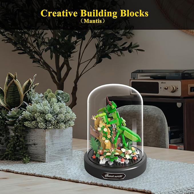 Insects Flower Bonsai Building Set,Adult Mini Animals Friend Set,Insect Collection Gift for Kids,Party Favors Bugs Building Block Kit,Valentines New Year Birthday Gift for Boys Girls(Mantis)