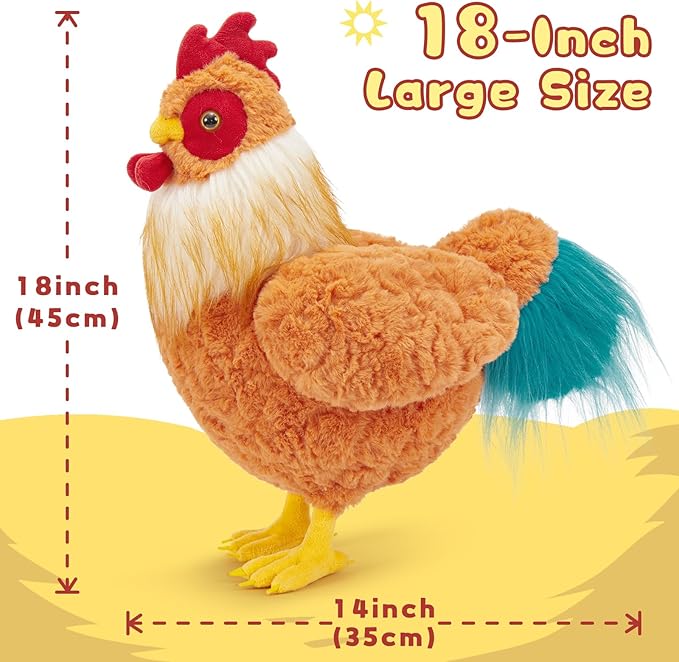 Tezituor 18 Inch Big Chicken Stuffed Animal, Cuddly Realistic Chicken Plush Toy, Gaint Rooster Stuffed Animals,Soft Stuffed Farm Plushie Kids Girls Boys Christmas, Easter, Birthday, Party Decor