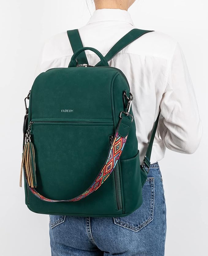 FADEON Leather Backpack Purse for Women Designer Travel Backpack Purses PU Fashion Ladies Shoulder Bag with Tassel