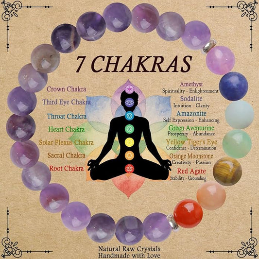 7 Chakra Bracelet for Women, Healing Stones for Anxiety Relief, Spiritual Crystal Energy Bracelet for Meditation, Relaxation Positive Vibes