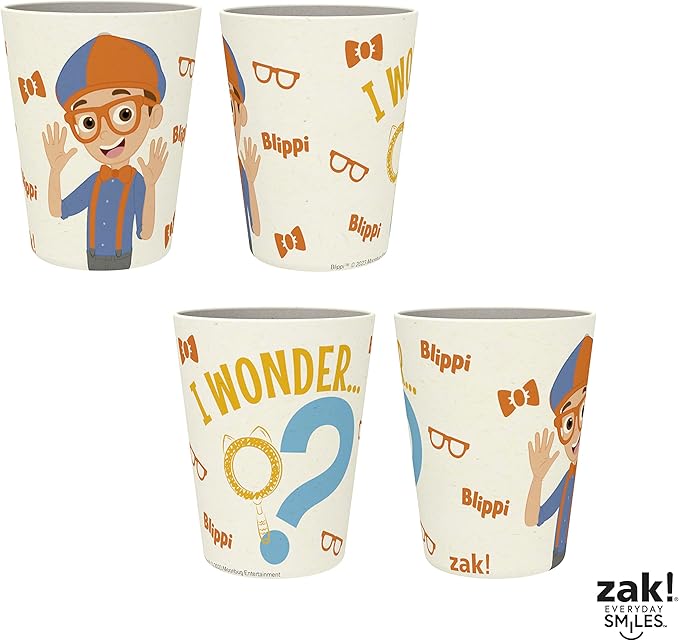 Zak Designs Blippi Kids Dinnerware Set 3 Pieces, Durable and Sustainable Melamine Bamboo Plate, Bowl, and Tumbler are Perfect For Dinner Time With Family (Blippi, TABBS)