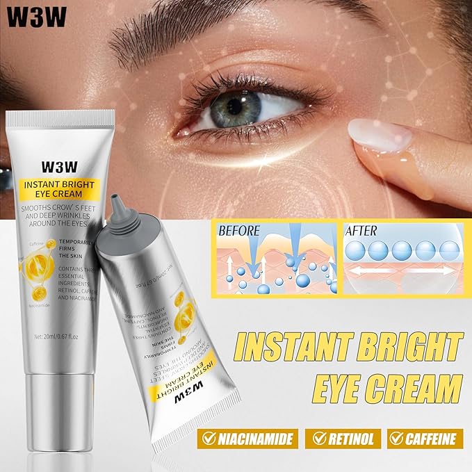 Instant Bright Eye Cream with Caffeine & Retinol - Anti-Aging Eye Cream for Dark Circles, Puffiness & Wrinkles, Brightening & Firming Formula with Niacinamide & Hyaluronic Acid