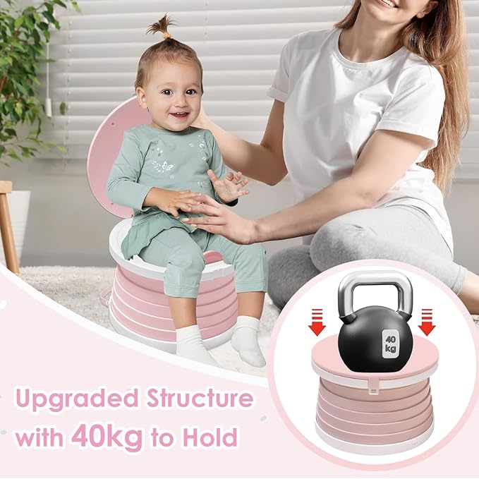 Portable Travel Potty for Toddler – Foldable Emergency Toilet for Car, Camping & Outdoor – Small Pink Potty Seat for Road Trips, Hiking & Indoor Use（Pink）