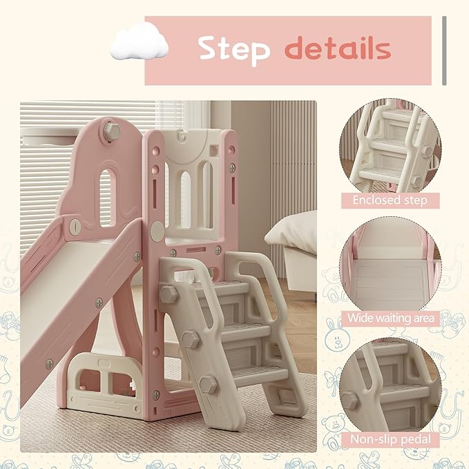 Toddler Slide,Kids Climber Slide with Storage Space and Non-Slip Steps,Indoor Outdoor Playset with Basketball Hoopa and Telescope,Slide for Toddlers Age 1-3