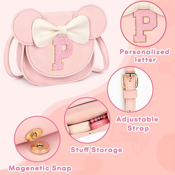 mibasies Toddler Purse Girl Gifts: Girls Birthday Gifts for 3-8 - Toys for Ages 2-4 Girls Mouse Ears Purse, Pink, Letter P