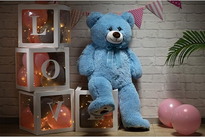 HollyHOME Teddy Bear Stuffed Animal Plush Giant Teddy Bears with Footprints Big Bear 36 inch Blue