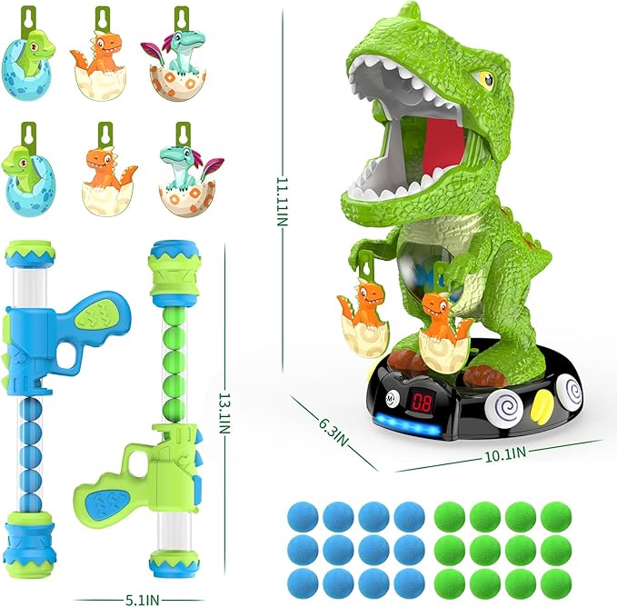 EagleStone Moving Dinosaur Shooting Toys for Kids 5-7, Electronic T-Rex Shoot Target Game with Mist Spray, LED Score, Roar & Light, 3-Pair Dino Target, Birthday Gifts for 5 6 7 8 9 Year Old Boys Girls