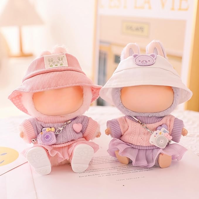 Clothes for Dolls Accessories, Stylish Kawaii Pink Outfit Set 5 Pieces Suitable for 15cm 17cm Doll , Doll Hat Clothing Set Replacement