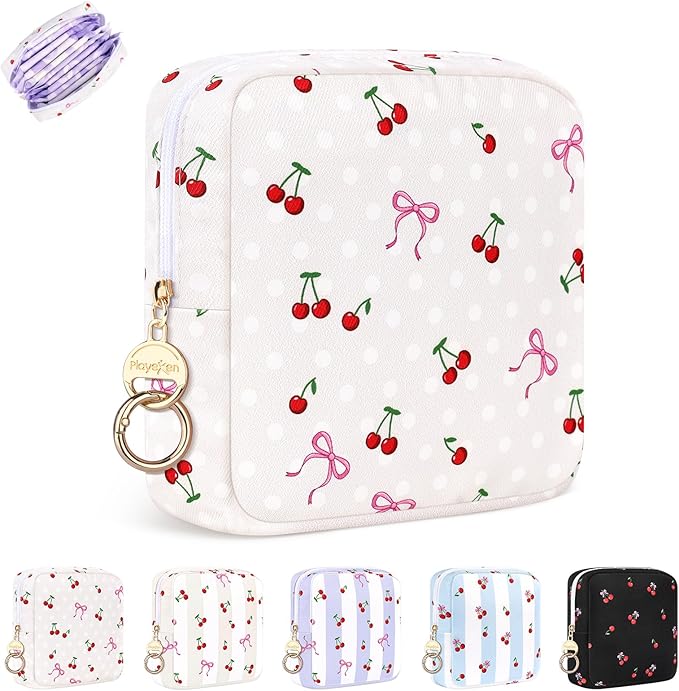 Period Bag for Teen Girls, Canvas Sanitary Napkin Storage Bag with Zipper, Portable Menstrual Pad Bag Tampon Holder for Purse