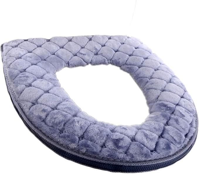 Toilet Seat Cover, Toilet Seat Cushion Warmer Washable Cover Pads with Zipper, Grey