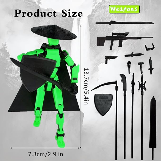 Already Assembled T13 Action Figure Accessories,Dummy 13 T13 Multi-Jointed Movable 3D Printed Toys (Green)