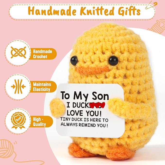 MBL Birthday Gifts for Son from Mom - I Duck Love You, Funny Cute Handmade Crochet Knitted Duck to My Son Birthday Graduation Christmas Stocking Stuffers Xmas from Mother Dad