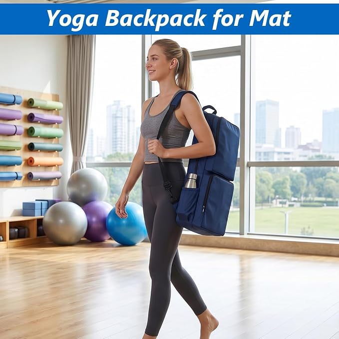 VISEMAN Yoga Mat Bag Carrier Waterproof Yoga Backpack with Multi Pockets, Lightweight Adjustable Yoga Bag for Mat, Yoga Blocks, Yoga Accessories