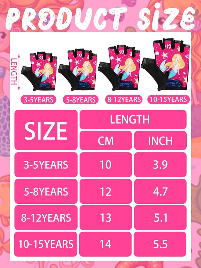 Boao 3 Pairs Kids Half Finger Bike Gloves Non-Slip Breathable Adjustable Birthday Gift for Boys Girls for Bike Workout