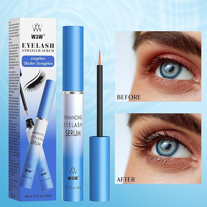 W3W Eyelash Growth Serum for Longer, Thicker Lashes – Peptide & Botanical Lash Enhancer with Myristoyl Pentapeptide-4, Helichrysum & Angelica Root Extract – Natural Lash & Brow Serum (4ml)