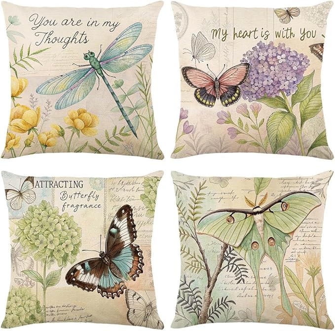 wyooxoo Farmhouse Pillow Covers 18x18 Set of 4 Spring Pillow Covers Outdoor Decorative Throw Cushion Case for Sofa Couch Living Room