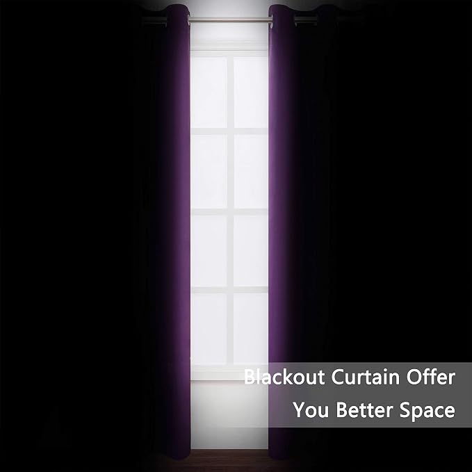 LEMOMO Purple Blackout Curtains 34 x 84 Inch Length/Set of 2 Curtain Panels/Thermal Insulated Room Darkening Blackout Curtains for Bedroom