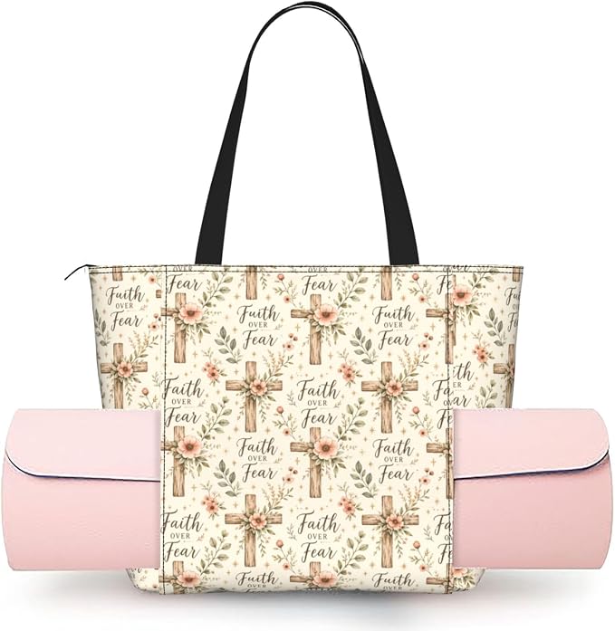 Christian Cross Jesus God Yoga Mat Bag for Women with Mats Bags Carrier Carryall Canvas Tote with Zipper Pocket, Polyester Gym Bag for Yoga Pilates Beach Travel Fitness Workout Gifts for Yoga Lovers