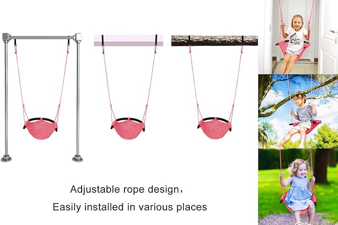 JKsmart 2 Pack Kids Swing Seat, Heavy Duty Rope Play Secure Children Swing Set, Toddler Swing Chair for Outdoor/Indoor/Playground/Home/Tree, with Snap Hooks and Swing Straps,440 lbs Capacity,Pink