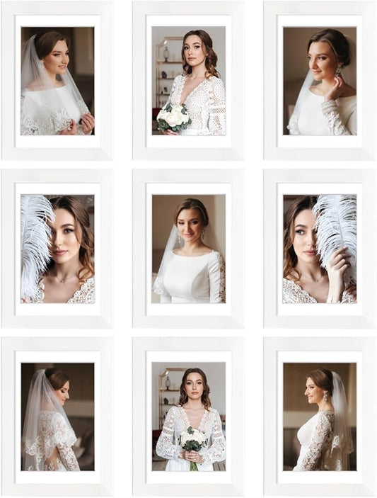 4x6 Picture Frame Set of 9, Display Pictures 3.5x5 with Mat or 4x6 without Mat, Multi Collage Gallery Square Photo Frames for Wall or Tabletop, White
